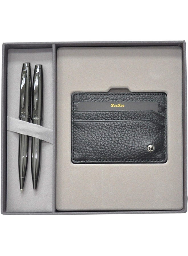 Scrikss Unisex Wallet, Ball Pen, and Mechanical Pencil Set Black/Brown - Image 3
