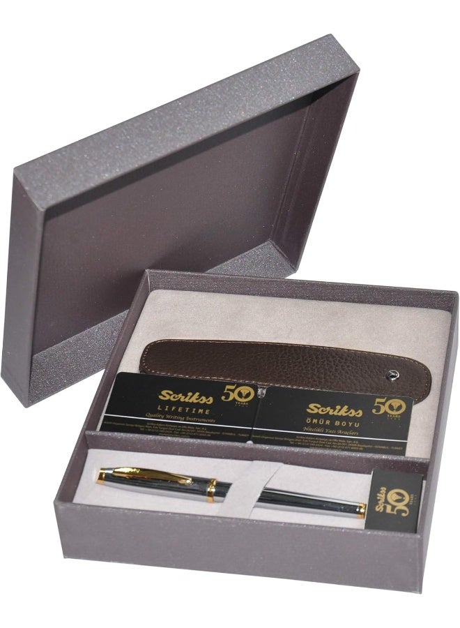 Scrikss Zipper Holder with Roller Pen (1.0mm, OSGT71202) Silver and Brown - Image 2