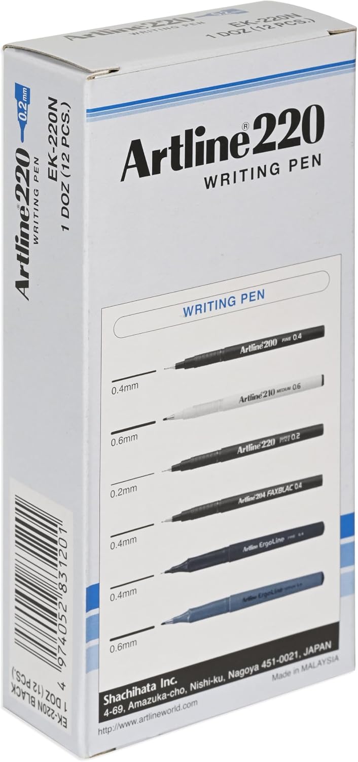 Artline 220 Writing Pen Set, 0.2mm Fine Point, Box of 12, Black Black - Image 5