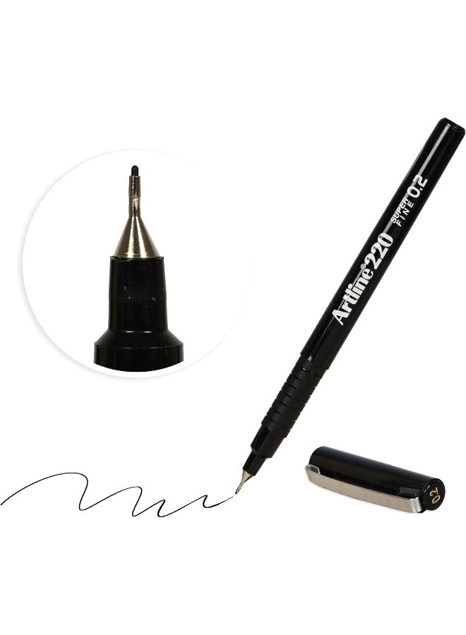 Artline 220 Writing Pen Set, 0.2mm Fine Point, Box of 12, Black Black - Image 3