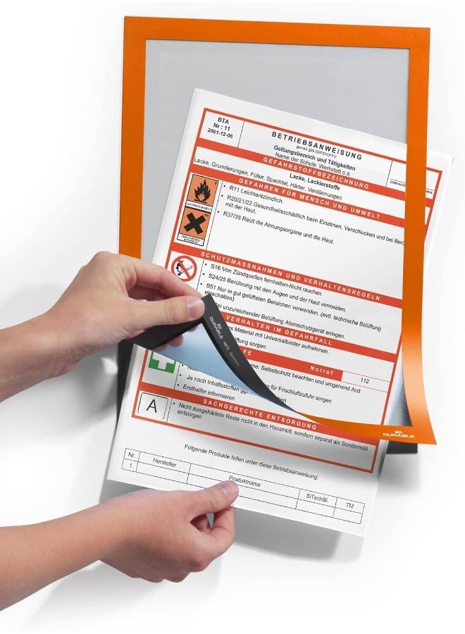 Durable DURAFRAME Self-Adhesive Magnetic Frame | A4 Orange | Pack of 2 orange - Image 2