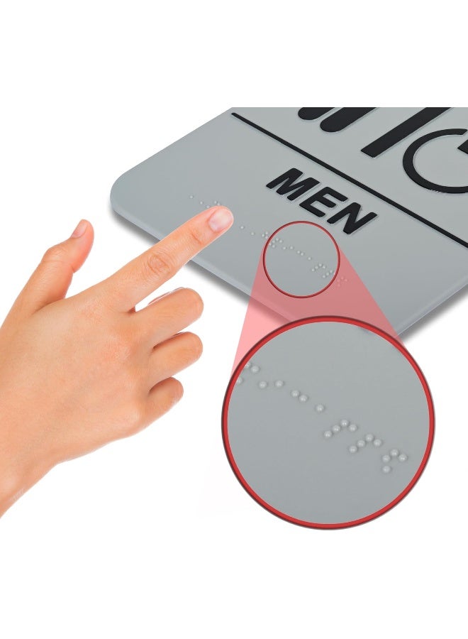 DURABLE 'MEN' Restroom Sign with PWD Pictogram - 227 x 152mm - Braille & Embossed Writing - Adhesive Wall-Mount for Accessibility Grey/Black - Image 2