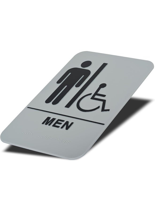 DURABLE 'MEN' Restroom Sign with PWD Pictogram - 227 x 152mm - Braille & Embossed Writing - Adhesive Wall-Mount for Accessibility Grey/Black - Image 3