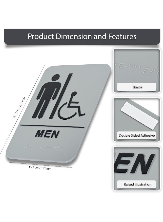 DURABLE 'MEN' Restroom Sign with PWD Pictogram - 227 x 152mm - Braille & Embossed Writing - Adhesive Wall-Mount for Accessibility Grey/Black - Image 5