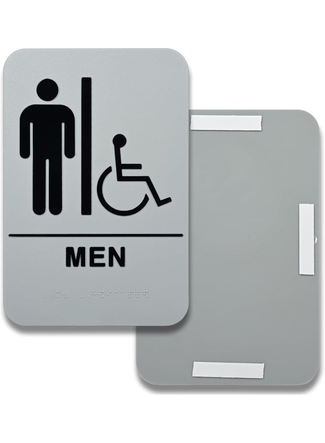 DURABLE 'MEN' Restroom Sign with PWD Pictogram - 227 x 152mm - Braille & Embossed Writing - Adhesive Wall-Mount for Accessibility Grey/Black - Image 1