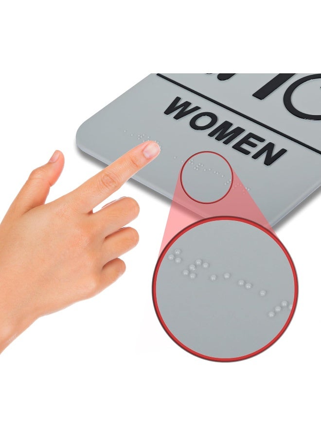 DURABLE Women Restroom Sign with PWD Pictogram - 227 x 152mm with Braille & Embossed Writing Grey/Black - Image 2