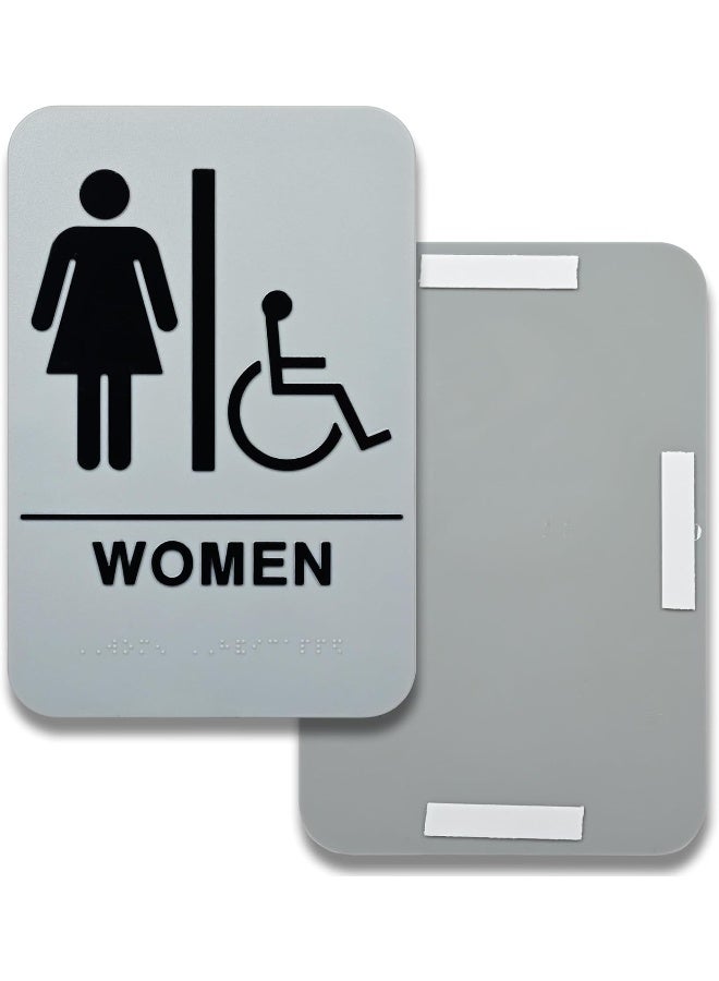 DURABLE Women Restroom Sign with PWD Pictogram - 227 x 152mm with Braille & Embossed Writing Grey/Black - Image 1
