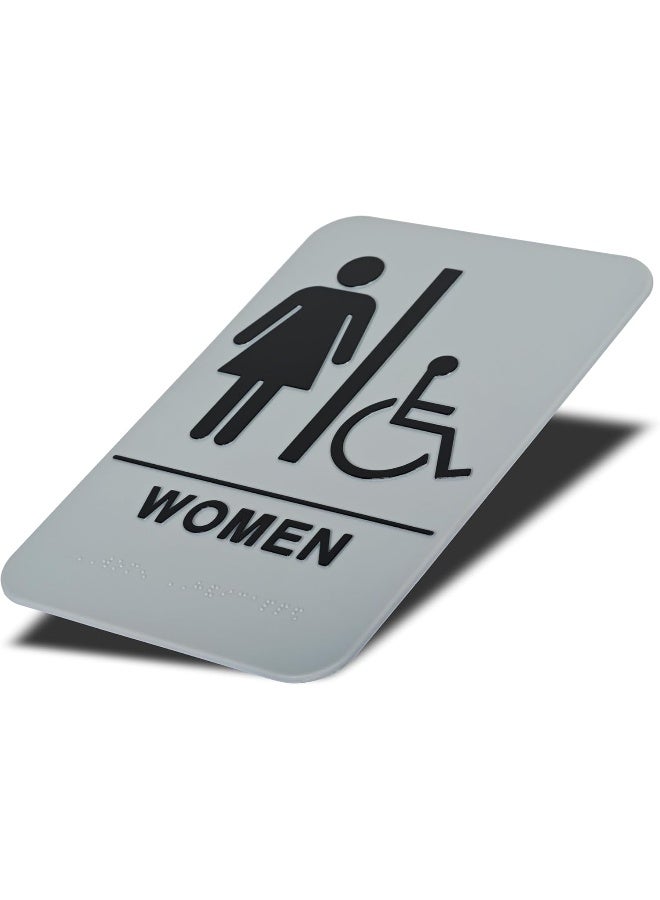 DURABLE Women Restroom Sign with PWD Pictogram - 227 x 152mm with Braille & Embossed Writing Grey/Black - Image 3