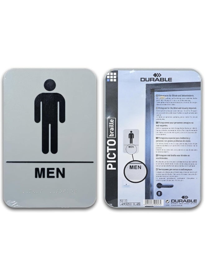ديورابل لافتة رسم صوري مكتوب عليها "Men" وبطريقة بريل للمكفوفين أيضاً رمادي/أسود - Image 5