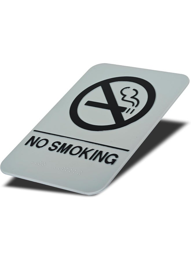 ديورابل لافتة رسم تصويري بنمط ممنوع التدخين مطبوع عليها عبارة "No Smoking" مع كتابة بطريقة برايل رمادي/أسود - Image 2