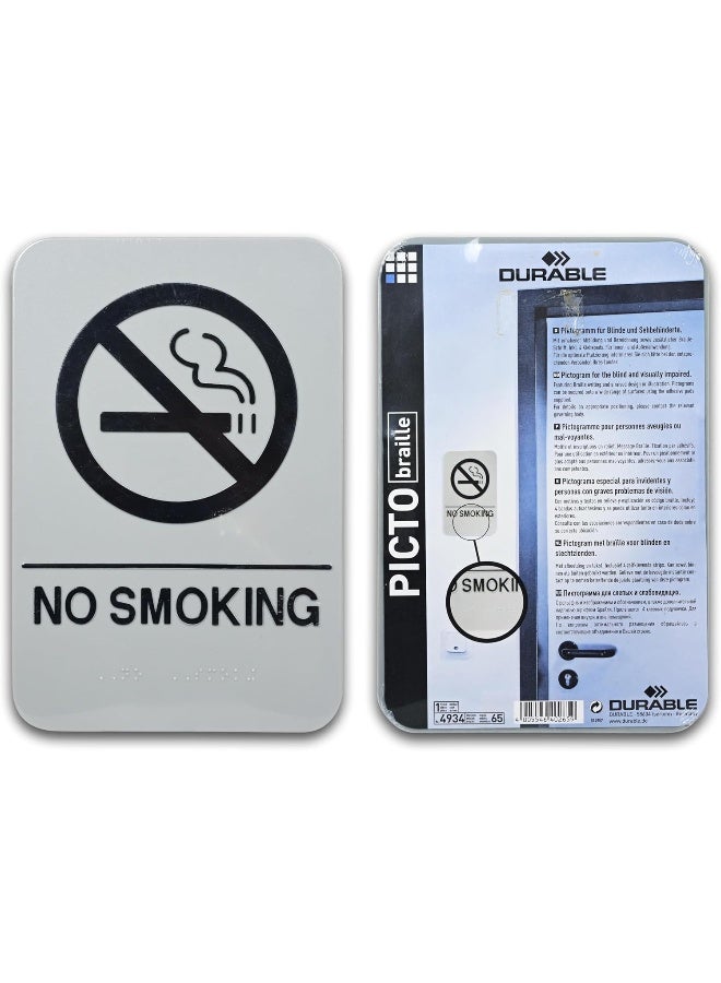 ديورابل لافتة رسم تصويري بنمط ممنوع التدخين مطبوع عليها عبارة "No Smoking" مع كتابة بطريقة برايل رمادي/أسود - Image 4