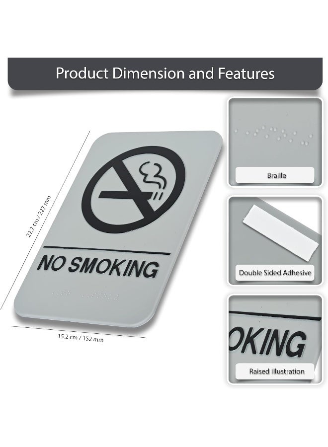 ديورابل لافتة رسم تصويري بنمط ممنوع التدخين مطبوع عليها عبارة "No Smoking" مع كتابة بطريقة برايل رمادي/أسود - Image 3