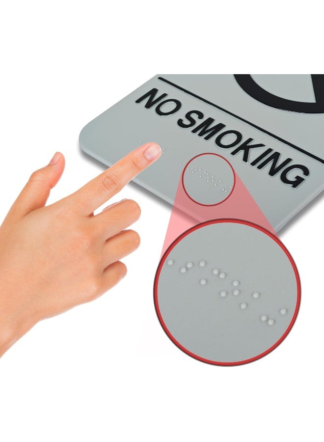 ديورابل لافتة رسم تصويري بنمط ممنوع التدخين مطبوع عليها عبارة "No Smoking" مع كتابة بطريقة برايل رمادي/أسود - Image 1