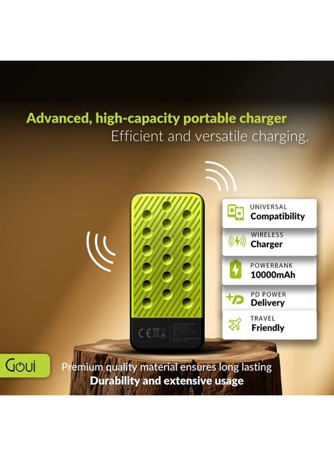 Lux 10 Power Bank + Wireless Charger - Fast Charging, Qi Technology, PD Power Delivery 18W, Qualcomm Quick Charge 3.0, Smart Charging with USB and Type-C Ports - Black/Green Black/Green