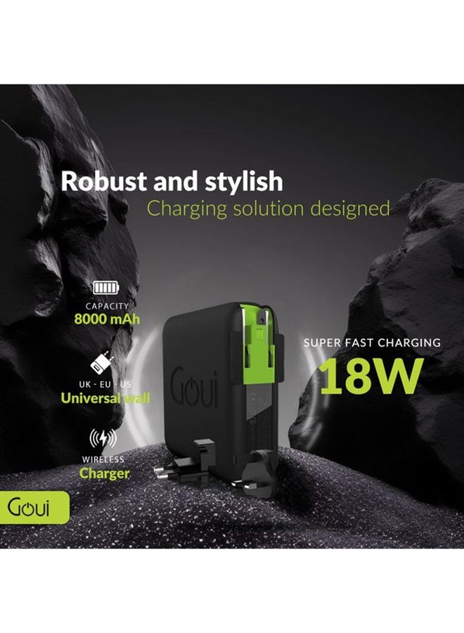 8000 mAh Mbala.Qi Power Bank With Wireless And Wall Charger Black/Green
