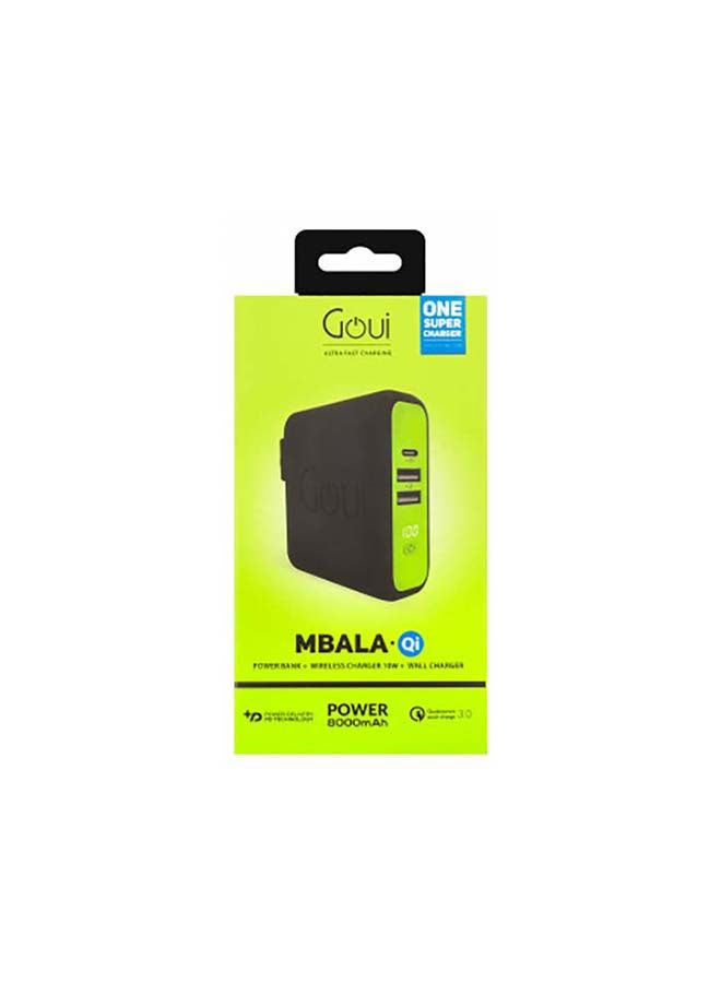Goui 8000 mAh Mbala.Qi Power Bank With Wireless And Wall Charger Black/Green - Image 4