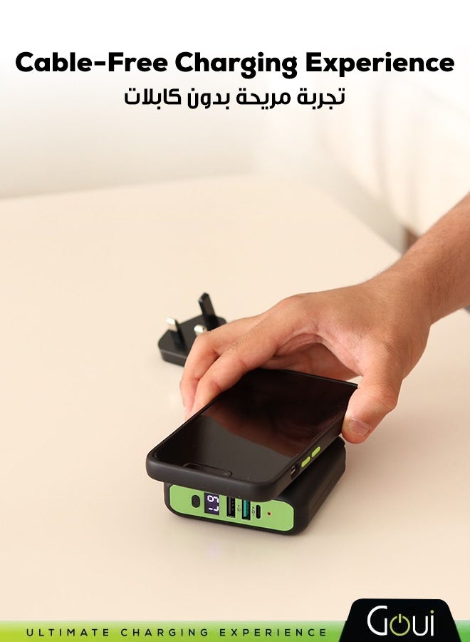 Goui 8000mAh Mbala 3-in-1 Power Bank, Wireless Charger, and Wall Charger – Compact and Portable Design, Perfect for Travel. Provides Instant Power to Charge Your Devices Anytime, Anywhere. Fast Charging for iPhones, Samsung, Galaxy, iPad Pro, AirPods, Huawei, Tablets, GPS devices, MP3/MP4 players, and more Black/Green - Image 4