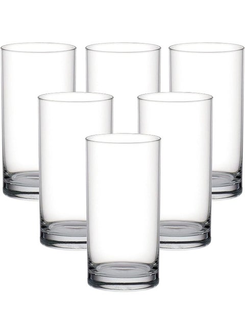 طقم أكواب طويلة بحافة رفيعة من الزجاج مكون من 6 قطع شفاف