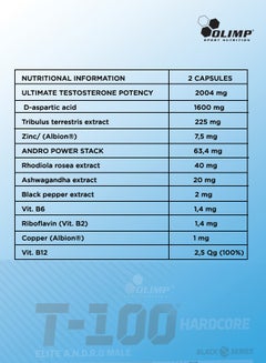Olimp T-100 Hardcore 120 Capsules Ultimate Testosterone Booster With  Tribulus Terrestris fruit extract  - Image 3