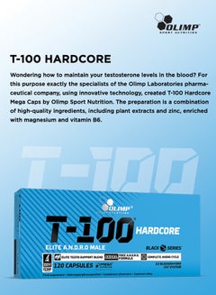 Olimp T-100 Hardcore 120 Capsules Ultimate Testosterone Booster With  Tribulus Terrestris fruit extract  - Image 2