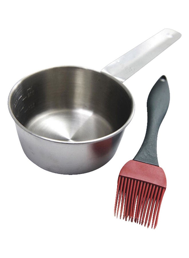 GrillPro 2-Piece Basting Pan And Brush Set Silver and Red 