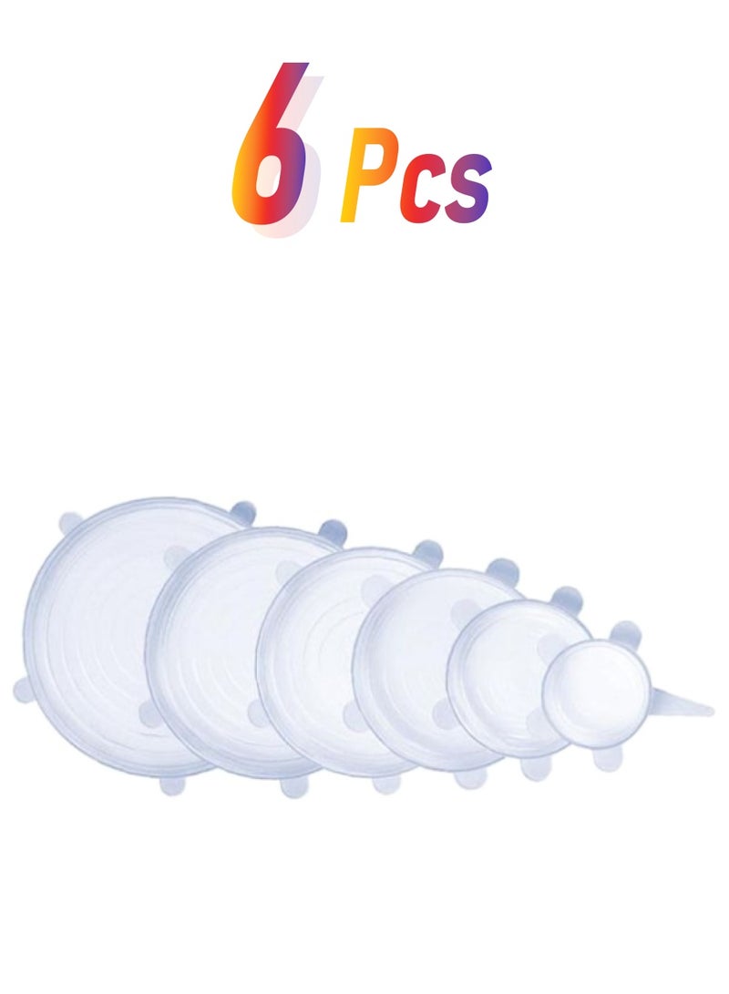 6-Piece Stretchable Silicone Lid Set Clear 6-Piece - Image 1