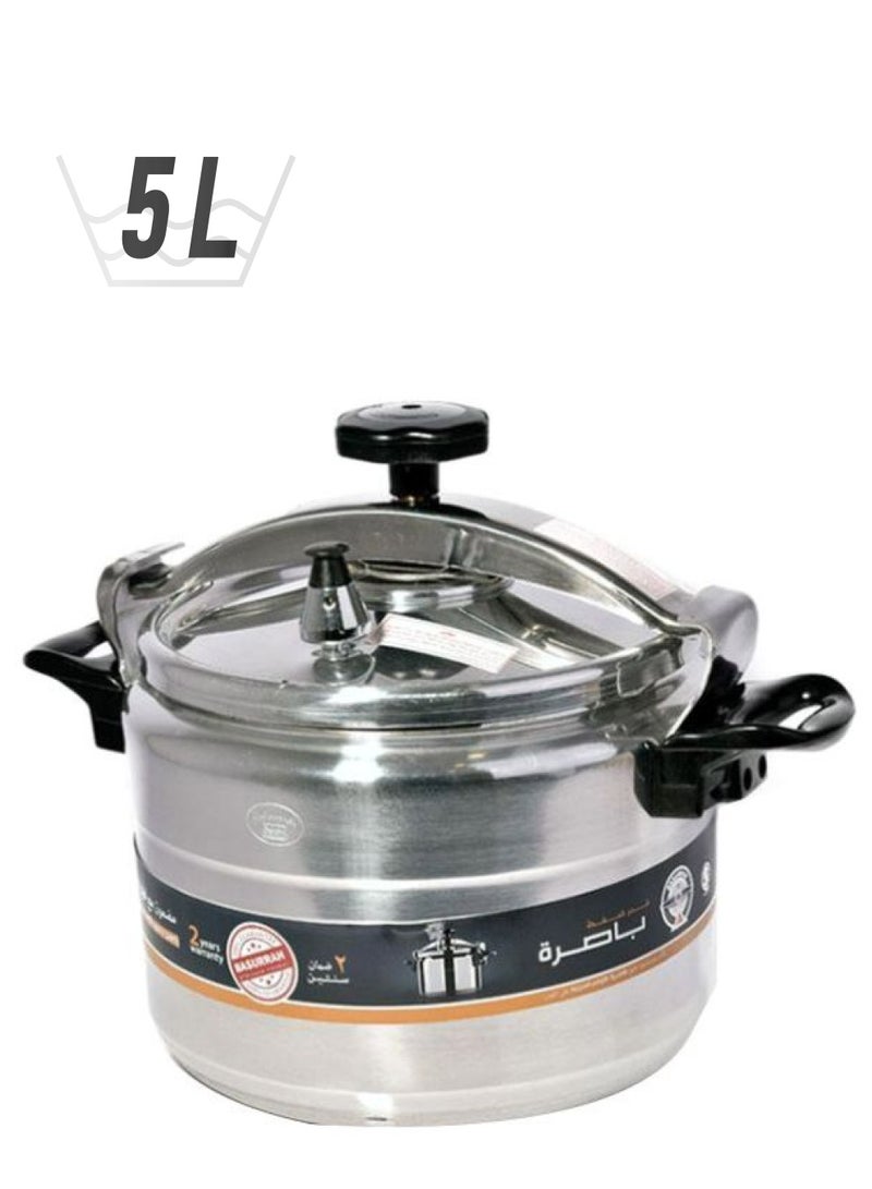BASURRAH Aluminium Pressure Cooker Silver 5Liters 