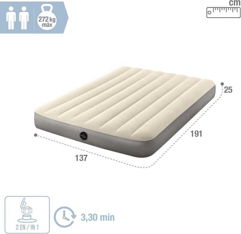 INTEX 64102 Deluxe Single High Air Bed, Double(137 x 191 x 25 cm) Fiber White/Grey 190.5 x 137.1cm - Image 4