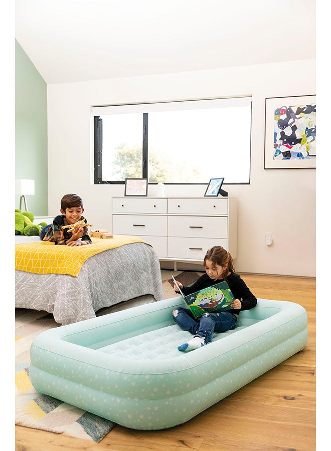 INTEX - Kidz Travel Bed Set with Hand Pump - Stars Design Polystyrene White 107x168x25cm - Image 1