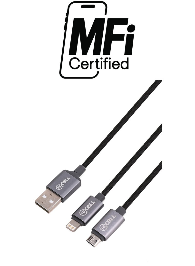 كابل USB Lightning AUX اثنان في واحد رمادي/أسود
