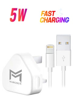 MARGOUN Wall Charger 5W USB Power Adapter with Lightning Cable for iphone 11 Pro Max White/Silver  - Image 1
