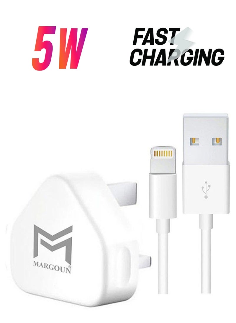 MARGOUN - Wall Charger 5W USB Power Adapter with Lightning Cable for iphone 12 White - Image 1