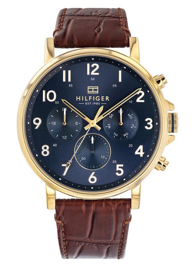 TOMMY HILFIGER Men's Daniel Round Shape Leather Band Analog Wrist Watch 46 mm - Brown - 1710380 - Image 1