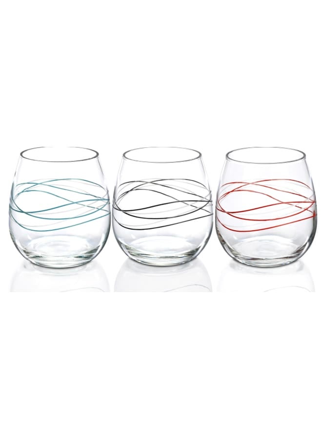 ديكافر طقم أكواب زجاجية للمشروبات مكون من 3 قطع متعدد الألوان 300ملليلتر - Image 1