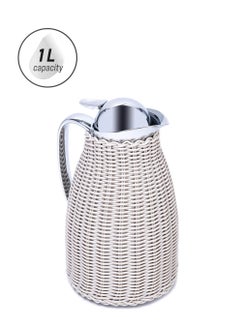Dallaty Coffee And Tea Bamboo Design Vacuum Flask Silver/White 1Liters  - Image 1