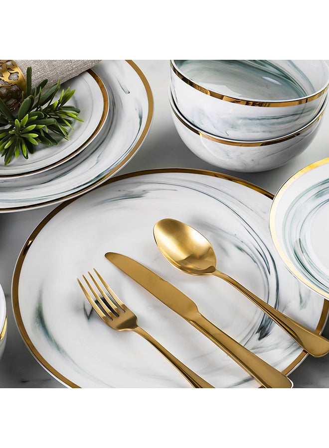 La Mesa 18 Piece Dinner Set Serve 6 Grey Marble With Grey Marble With Gold Rim 18cm  - Image 3