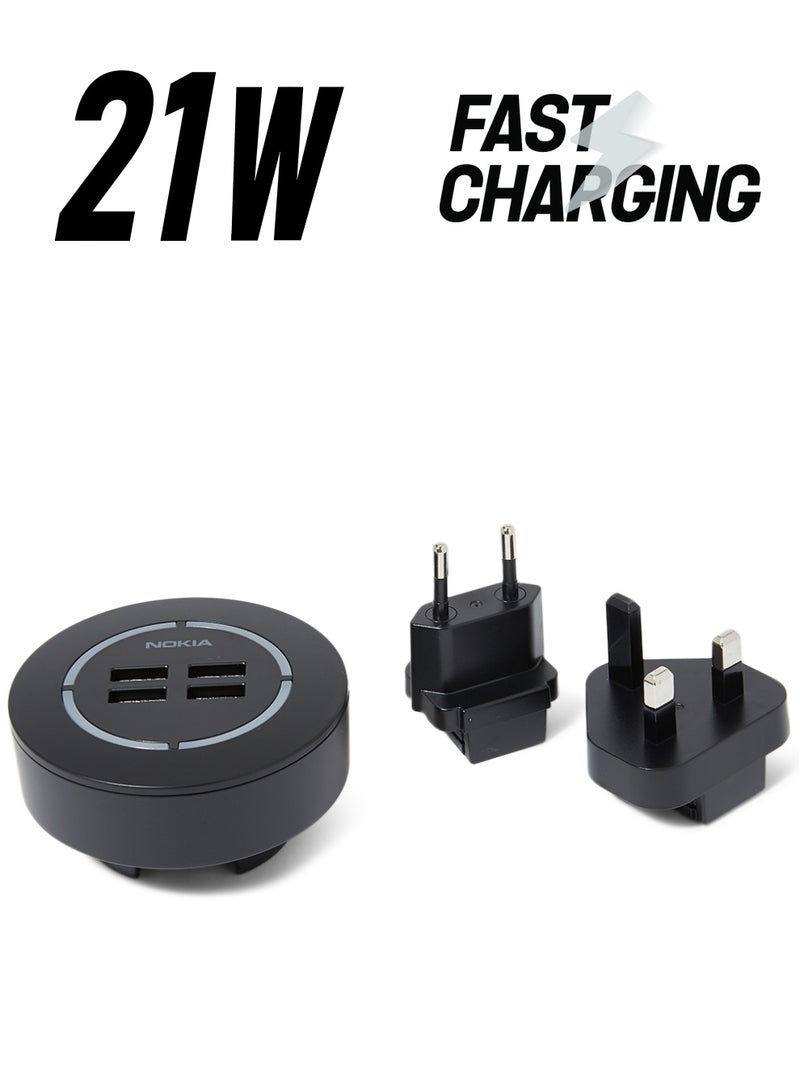 نوكيا شاحن حائطي بأربعة منافذ (AC-301) شاحن سريع بقوة 5 وات متوافق مع كابل USB مع ضمان لمدة عام - - Image 1