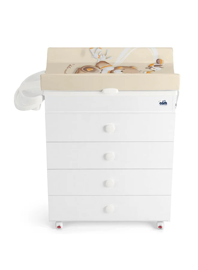 cam Baby Changing Station With Cabinet - Beige/White - Baby Bath, Made In Italy, Changing Station With Drawers, 3 Products In One, Diaper Changing Table, With Wheels, Wood Changing Cabinet