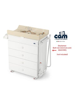 cam Baby Changing Station With Cabinet - Beige/White - Baby Bath, Made In Italy, Changing Station With Drawers, 3 Products In One, Diaper Changing Table, With Wheels, Wood Changing Cabinet  - Image 3
