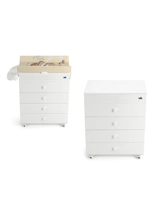 cam Baby Changing Station With Cabinet - Beige/White - Baby Bath, Made In Italy, Changing Station With Drawers, 3 Products In One, Diaper Changing Table, With Wheels, Wood Changing Cabinet
