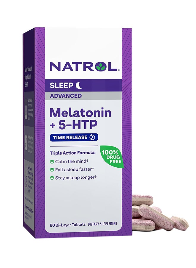 NATROL - Melatonin 5-HTP Advanced Sleep Triple Action Formula 60 Tablets - Image 1