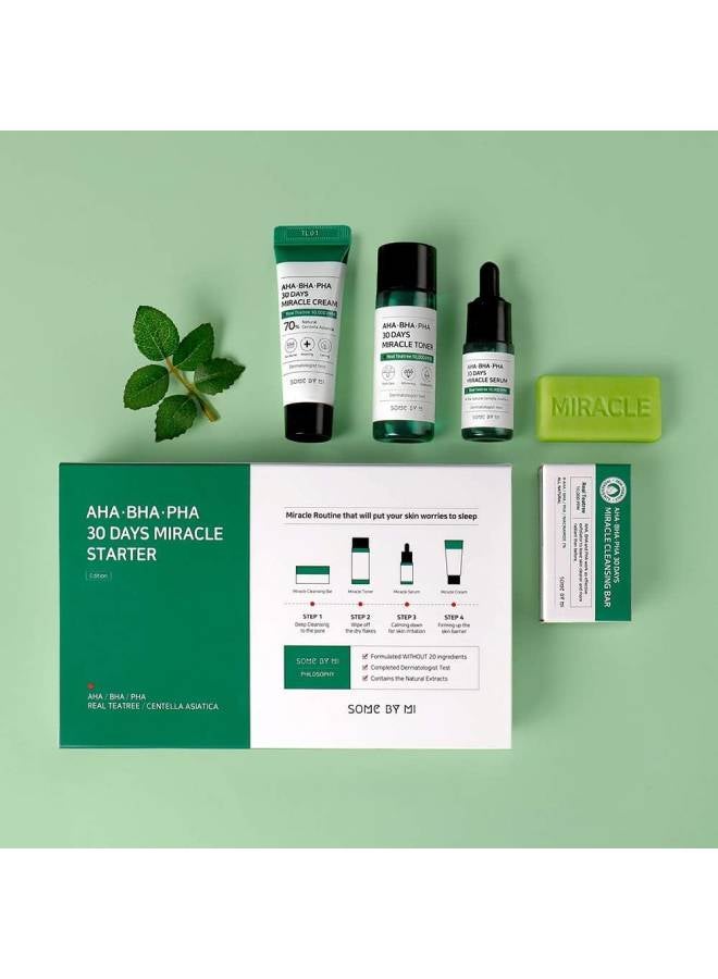 Some by Mi - AHA.BHA.PHA 30 Days Miracle Starter Kit 4 Pcs Set (Toner 30ml+Serum 10ml+Cream 20g+Cleansing Bar 25g) Clear - Image 1