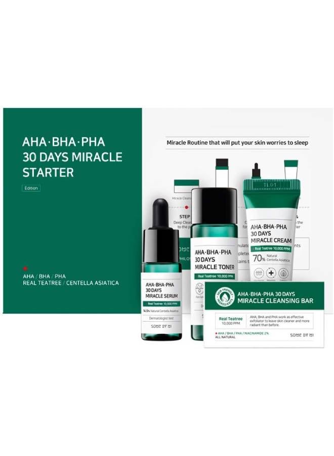 Some by Mi - AHA.BHA.PHA 30 Days Miracle Starter Kit 4 Pcs Set (Toner 30ml+Serum 10ml+Cream 20g+Cleansing Bar 25g) Clear - Image 1