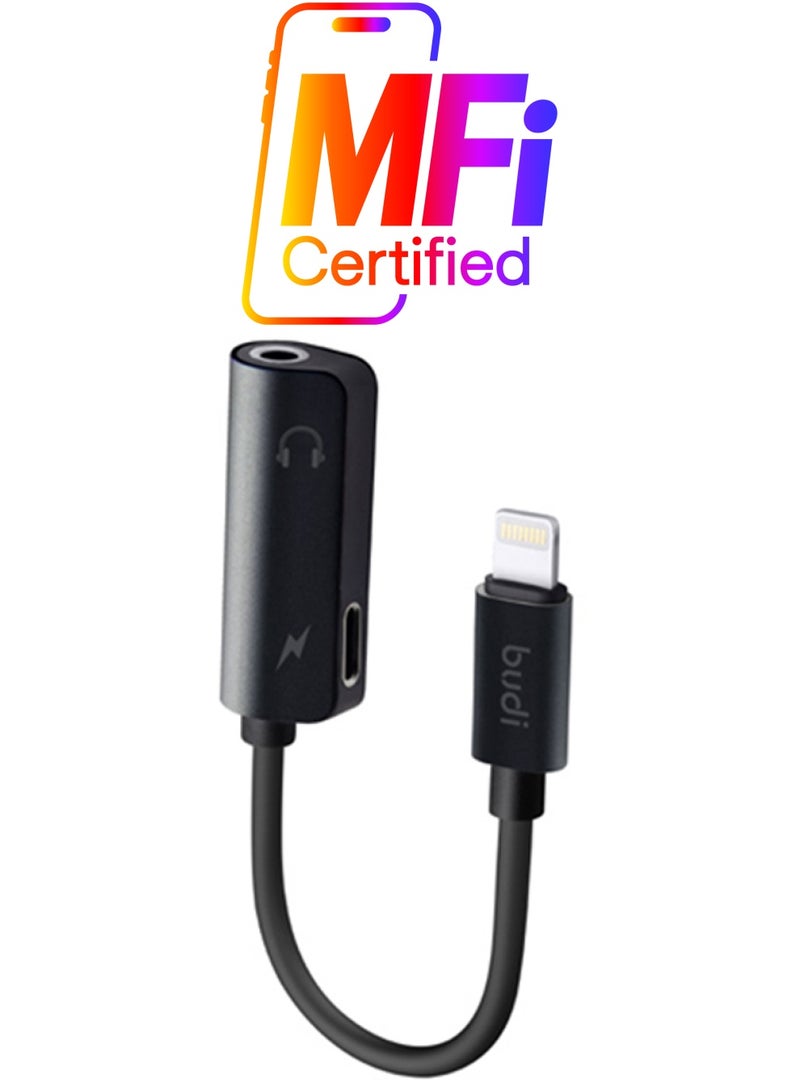 budi Lightning To 3.5mm With Lightning Connector Black - Image 1