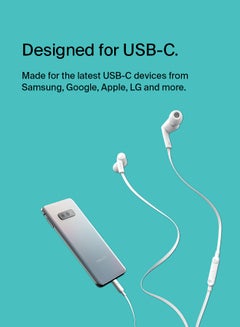 belkin Belkin SoundForm Headphones with USB Type C Connector, in-Ear Earphones Headset with Microphone, Earbuds with Sweat and Splash Resistance for iPad Pro, Galaxy, and Other USB C Devices - White White  - Image 5