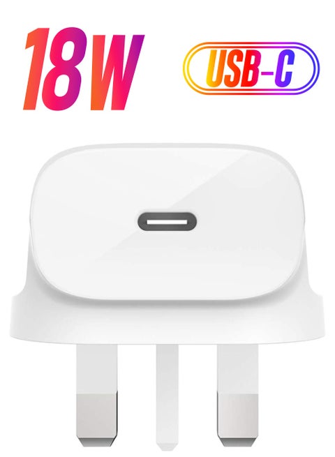 Compact 18W USB Type C Power Delivery Wall Charger   Certified USB C PD 3.1 PPS Fast ChargIng Plug For iPhone 15 14 Samsung Galaxy S23 S22 iPad Pixel And More White