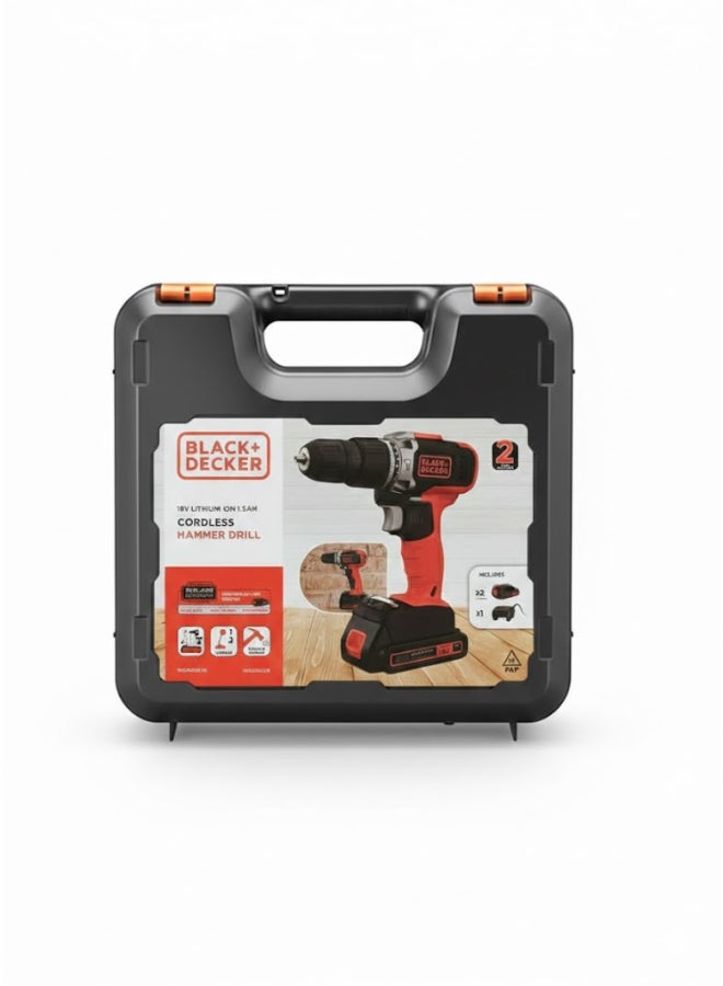BLACK+DECKER 18V 1.5Ah 650 RPM Combi Hammer Drill with 2 Batteries in Kitbox for Metal, Wod & Masonry Drilling & Screwdriving/Fastening, Orange/Black - BCD003C2K-GB,2 years warranty Orange/Black - Image 2