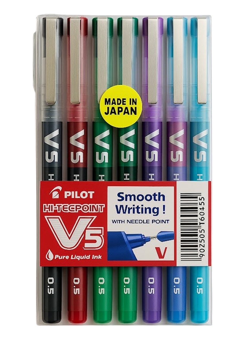 PILOT 7-Piece Hi-Techpoint V5 Rollerball Pen Multicolour 