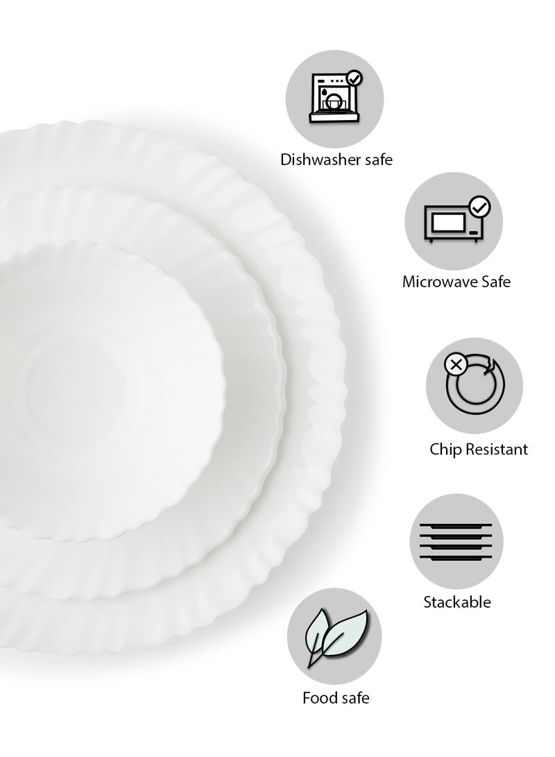 Noon East 12 Piece Opalware Dinner Set For Everyday Use - Light Weight Dishes, Plates - Dinner Plate, Side Plate, Bowl - Serves 4 - White White - Image 3