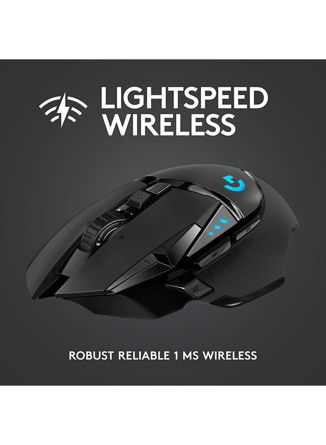 لوجيتيك ماوس الألعاب اللاسلكي Logitech G502 Lightspeed، مستشعر Hero 25K، 25600 نقطة في البوصة، RGB، أوزان قابلة للتعديل، 11 زرًا قابلاً للبرمجة، عمر بطارية طويل، ذاكرة داخلية، جهاز كمبيوتر / ماك - أسود - Image 3